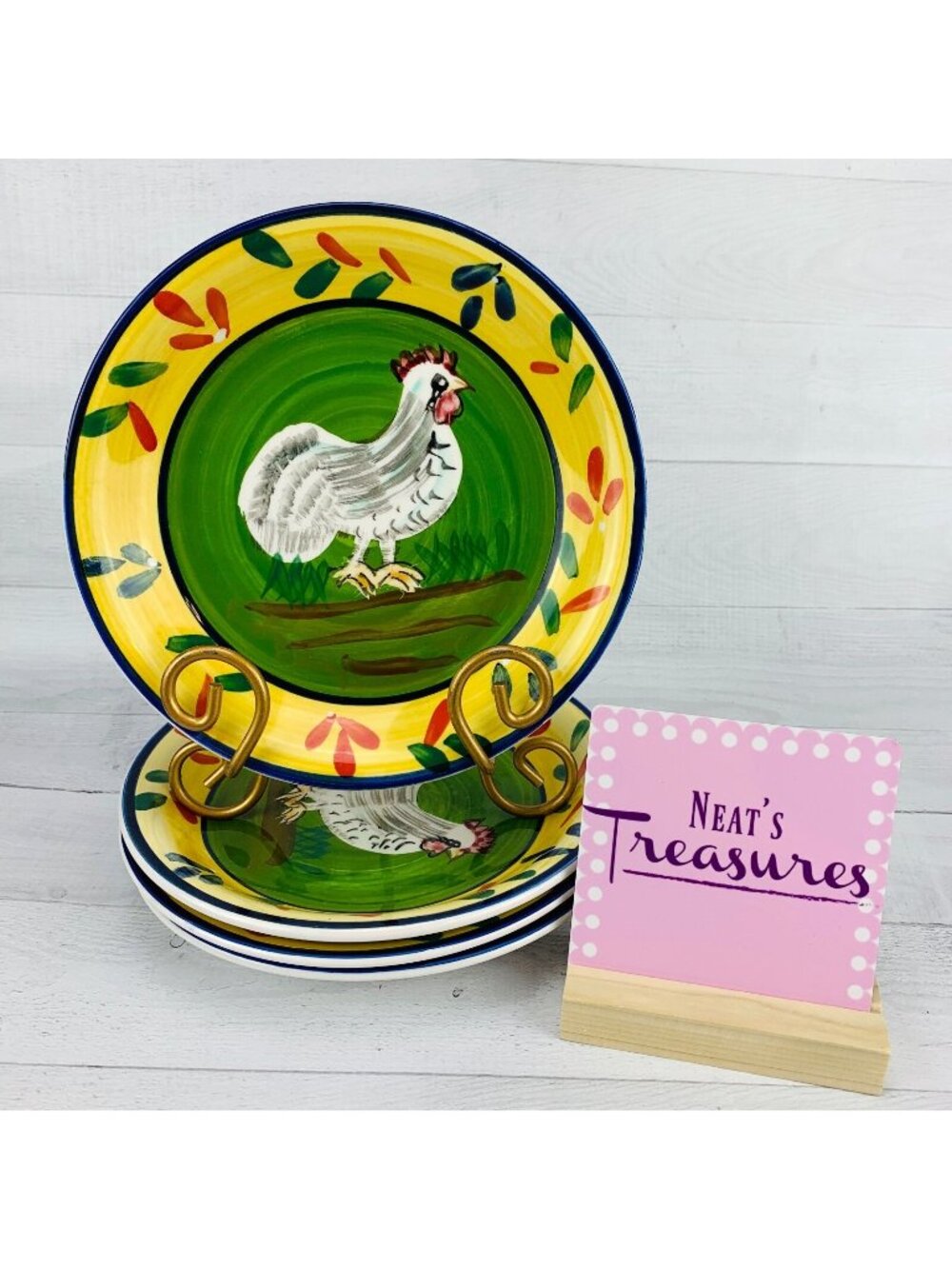 Baum Bros Style Eyes PROVENCE ROOSTER COLLECTION Stoneware Salad Plates Set 4